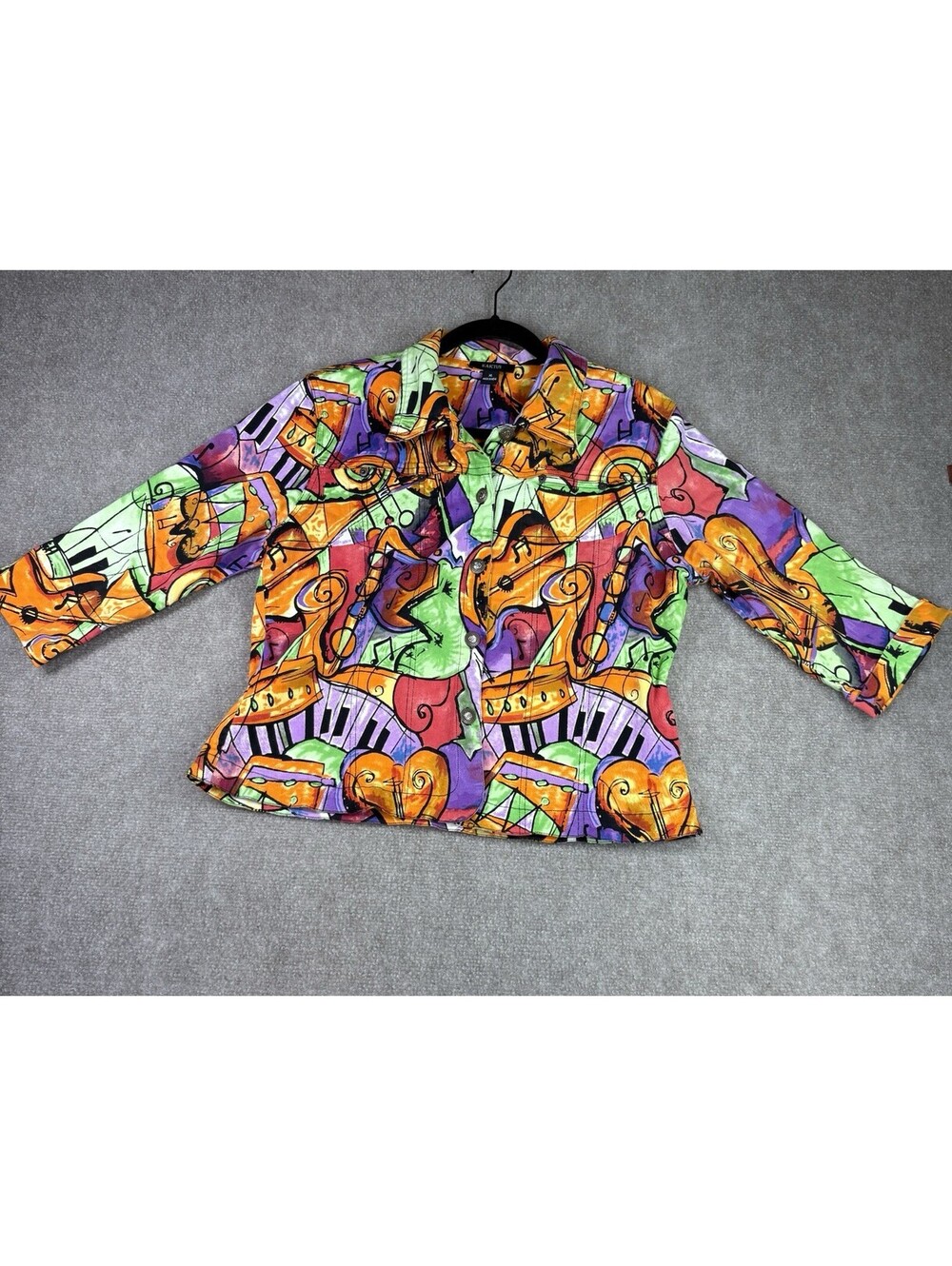 Vintage 80s Women's Kaktus Picasso Cubist Modern Art Shirt Jacket Size XL
